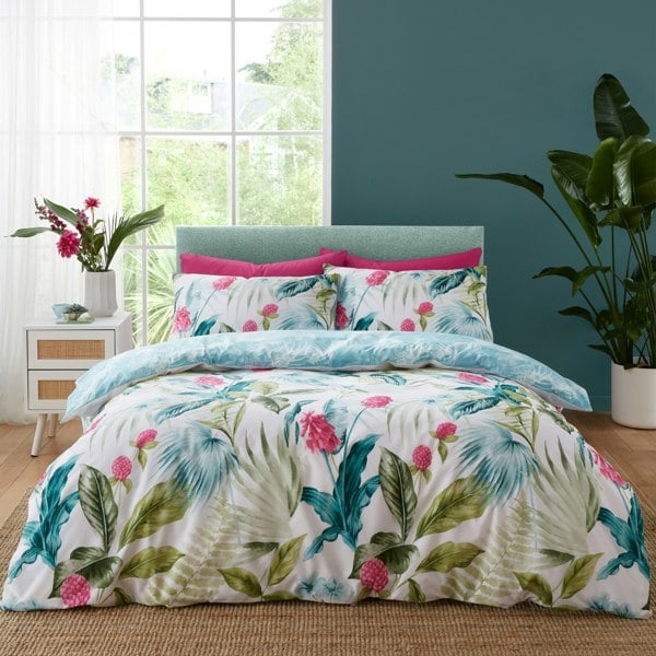 Catherine Lansfield Aruba Tropical Floral Reversible Duvet Cover Set