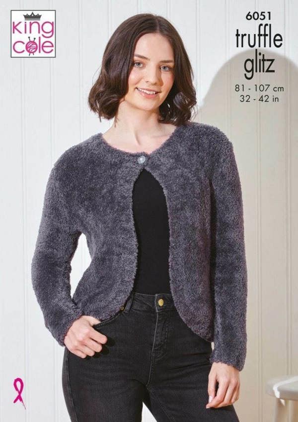 King Cole Truffle Glitz Knitting Pattern 6051, Tunics, Cardigans for Women, 32 - 42 Inches