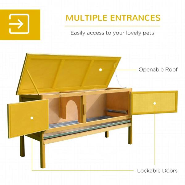 Small animal wooden hutch with hinged roof opening and two lockable doors