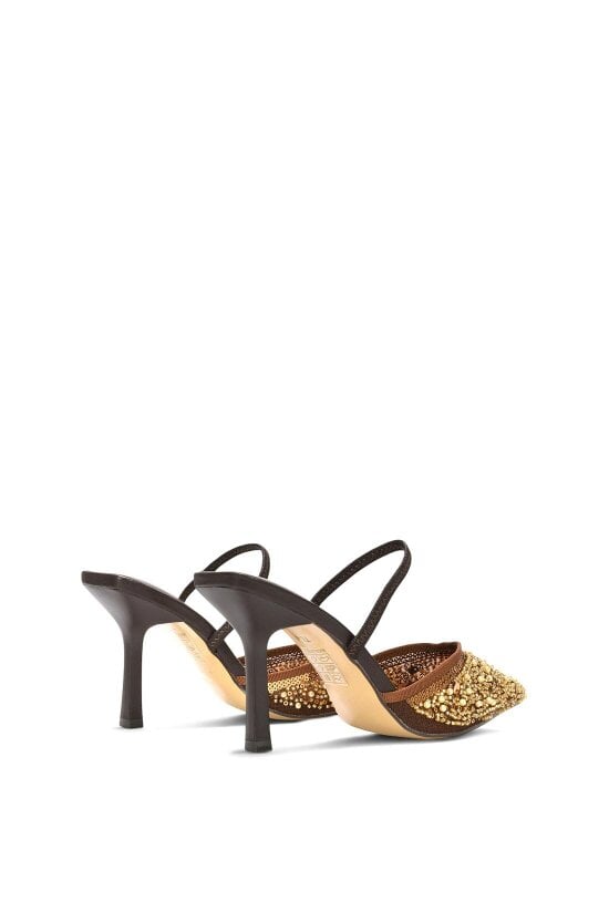 XY LONDON Slingback Stiletto High Heel Rhinestone Embellished Court Shoes