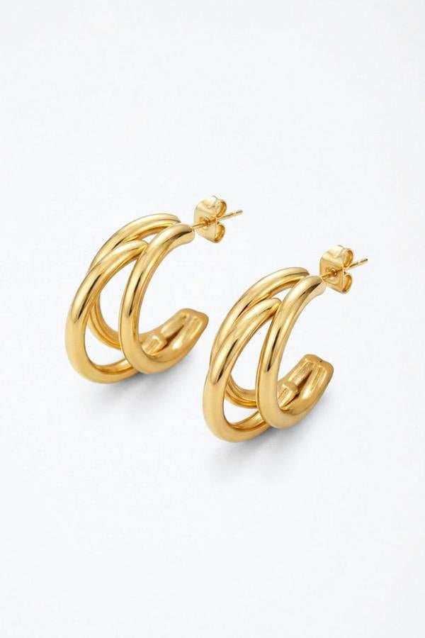 Serla Gold Plated Triple Hoop Earrings