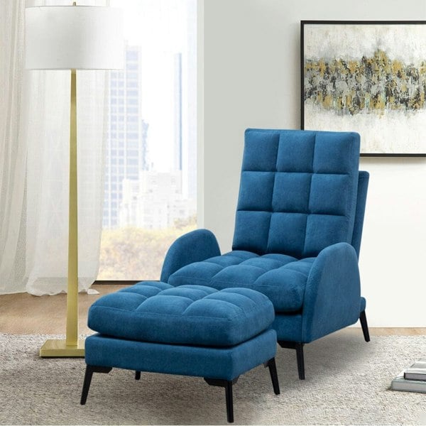 Modern Velvet Upholstered Recliner and Ottoman Set Recliners Living and Home