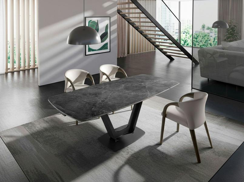 Angel Cerdá Oval Barrel porcelain marble and black steel extending dining table 1132