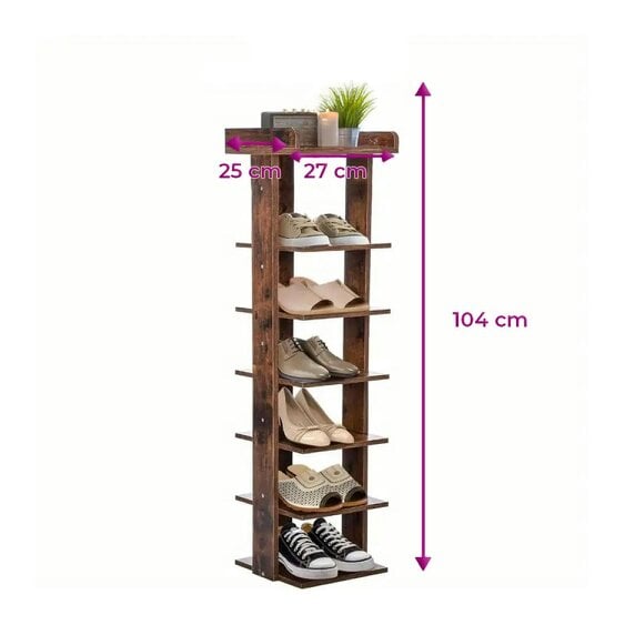 Neo Walnut 7 Tier Wooden Shoe Rack Slim