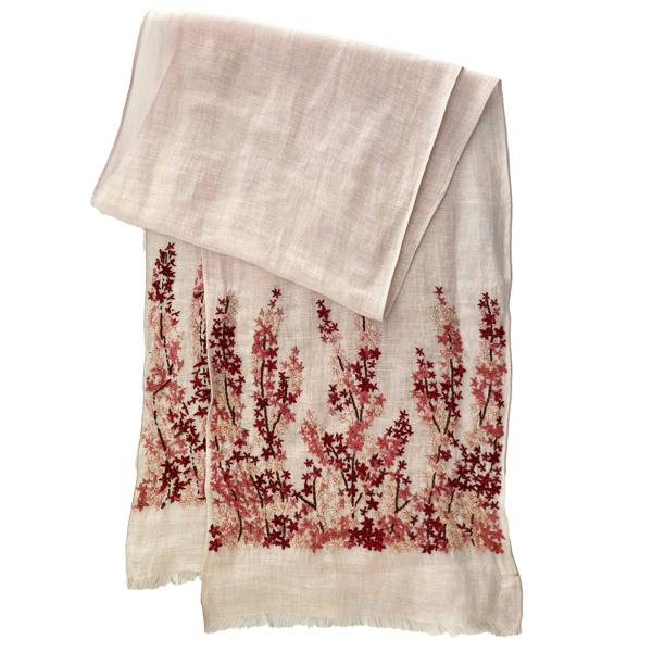 Hayley & Co Hand Embroidered 100% Linen Scarf in Light Pink Meadow Floral