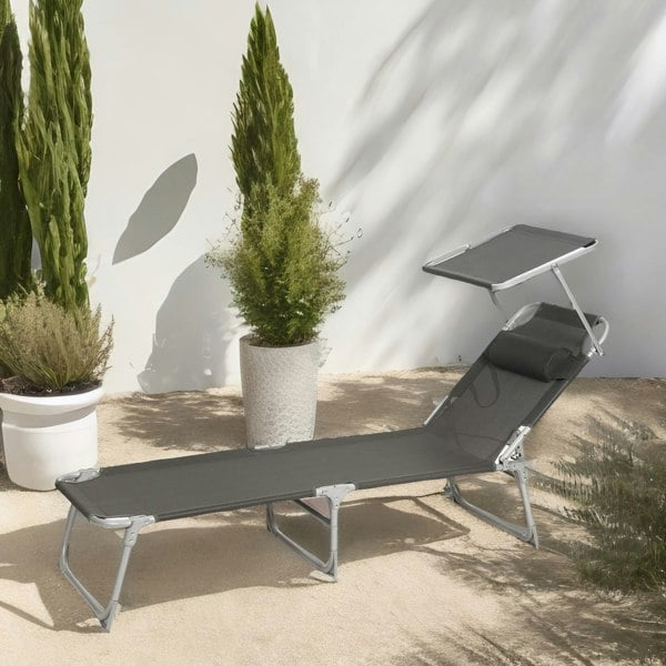 Rafaelo Mobilia Sun Lounger For Garden Folding Deck Chair Dark Grey