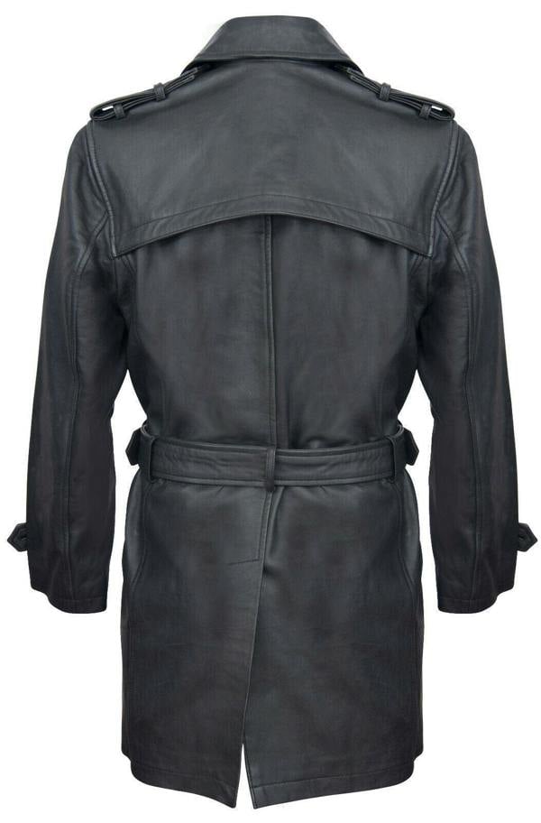 Infinity Leather Mens Black Leather Trench Coat-Memphis