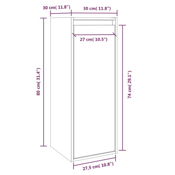 Berkfield Wall Cabinet Grey 30x30x80 cm Solid Wood Pine