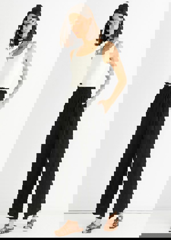 Gini London Black Paperbag Waist Wide Leg Trousers