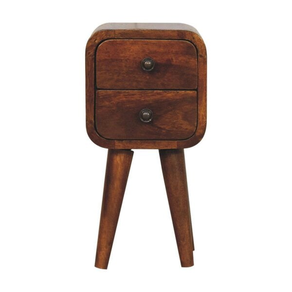 Wyld Haus Cagliari Small 2 Drawer Curved Chestnut Mango Wood Bedside Table