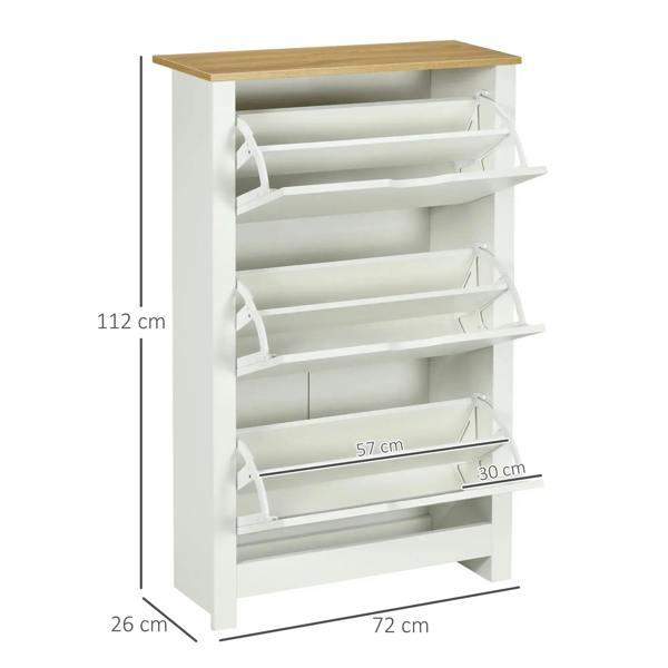 White shoe cabinet with open interior and adjustable flip-shelf compartments