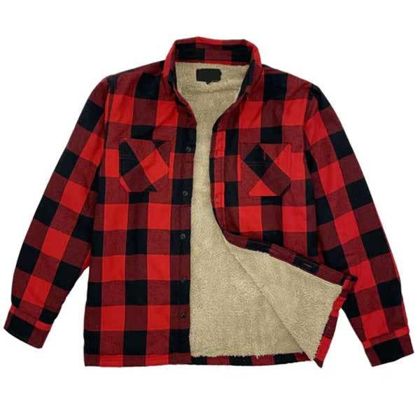 Mens sherpa fleece lined lumberjack shirt in red check warm winter shirt for outdoor work