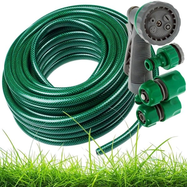 30M (98ft) Green Garden PVC Hose Pipe & Spray Attachment Perfect For Watering Plants