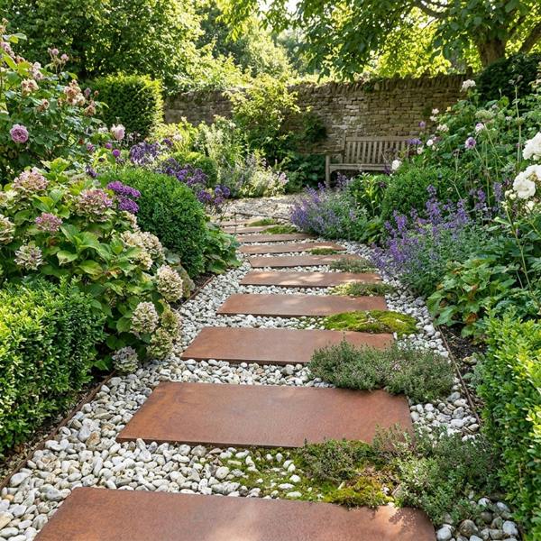 Nicoman Pre-Rusted Metal Stepping Stones – Garden Pathway Paving Slabs