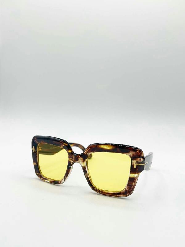 Bold Square Sunglasses in Leopard Yellow - svnx