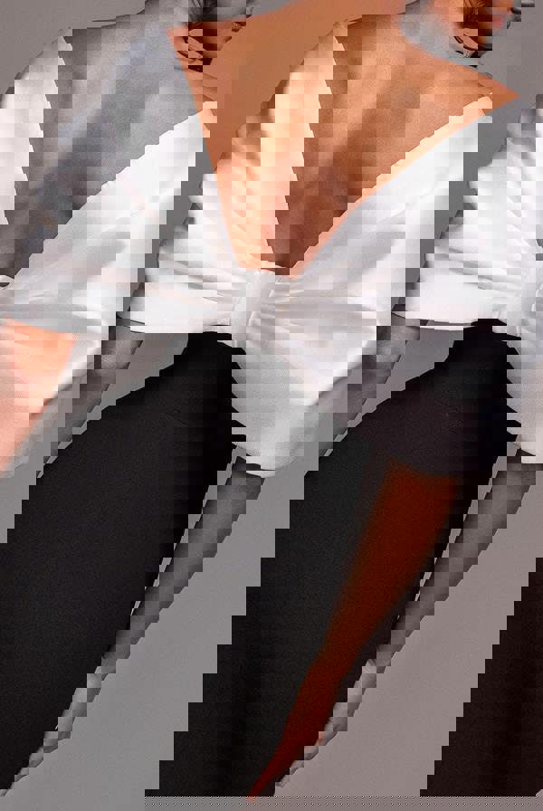 Contrast Off Shoulder Back Satin Bow Scuba Maxi Dress - Black Cream DR4708CONTRAST