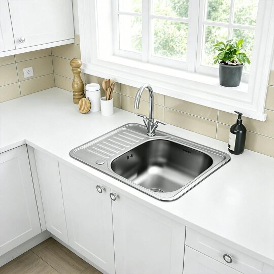 Havendro Inset Kitchen Stainless Steel Sink Rectangle Single Bowl W/ Drainer