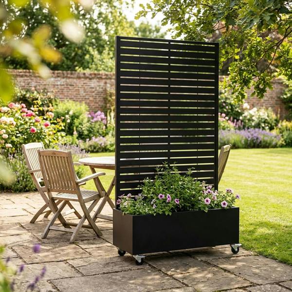 Nicoman Metal Indoor/Outdoor Privacy Screen with Plant Pot - Slats