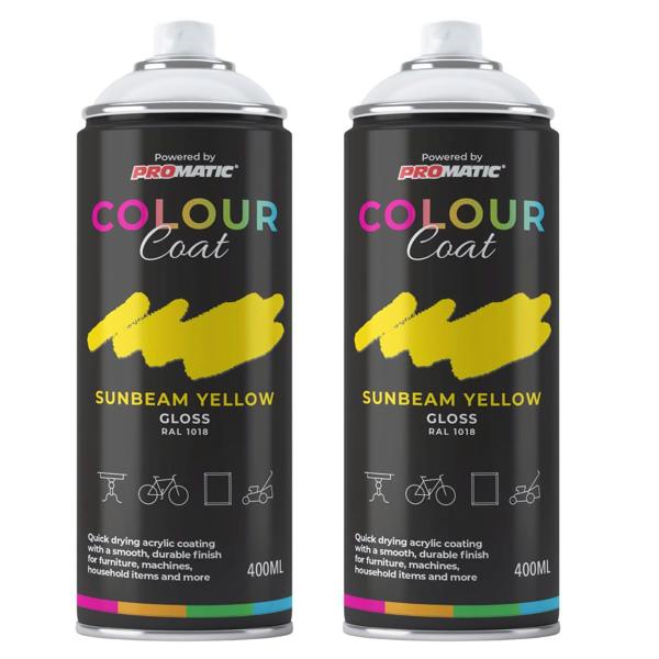 Colour Coat 2X Sunbeam Yellow RAL 1018 Gloss Spray Paint 400ml