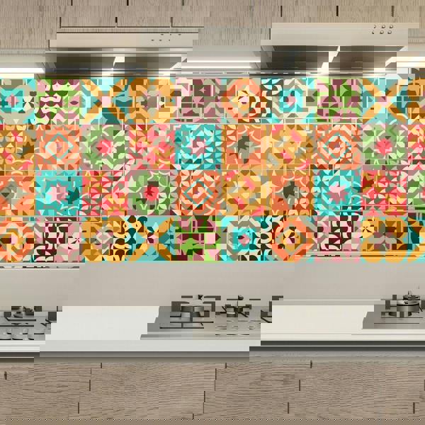 WT1549 - Ziggy Colourful Retro Wall Tile Sticker Set - 15 cm x 15 cm - 24 pcs