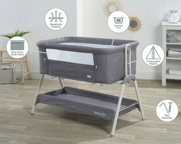 Kinder Valley Snoozie Bedside Crib Storm Grey