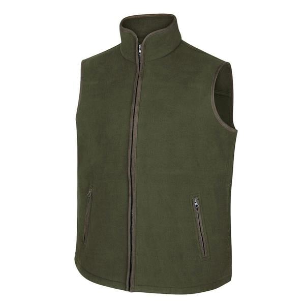 Hoggs of Fife Woodhall Fleece Gilet in Olive with brown trim - a great addition to a country wardrobe