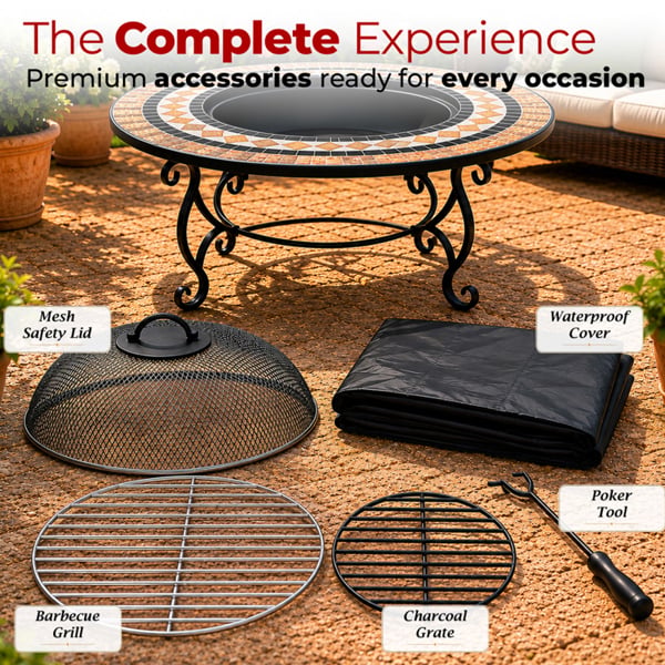 Centurion Supports Fireology BELUGA Opulent Garden and Patio Round Heater, Fire Pit, Brazier, Coffee Table, Barbecue and Ice Bucket - Marble Finish