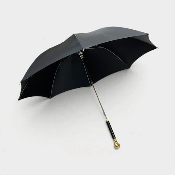 Alexander McQueen Gold Skull Umbrella Wood Detailing Black