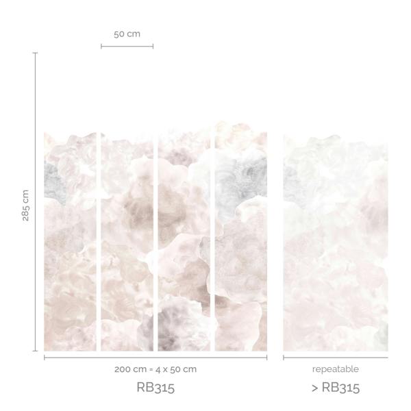Roomblush Dreamy Heaven Eco 4 Lane Repeatable Wallpaper Mural 200 x 285cm, Beige Blush