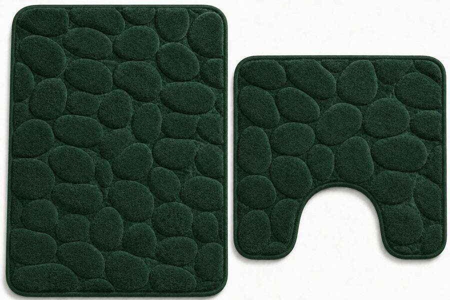Night Zone Pebble Stone Bath Mat Set – Soft Absorbent Non-Slip Bathroom Rug Set - Green