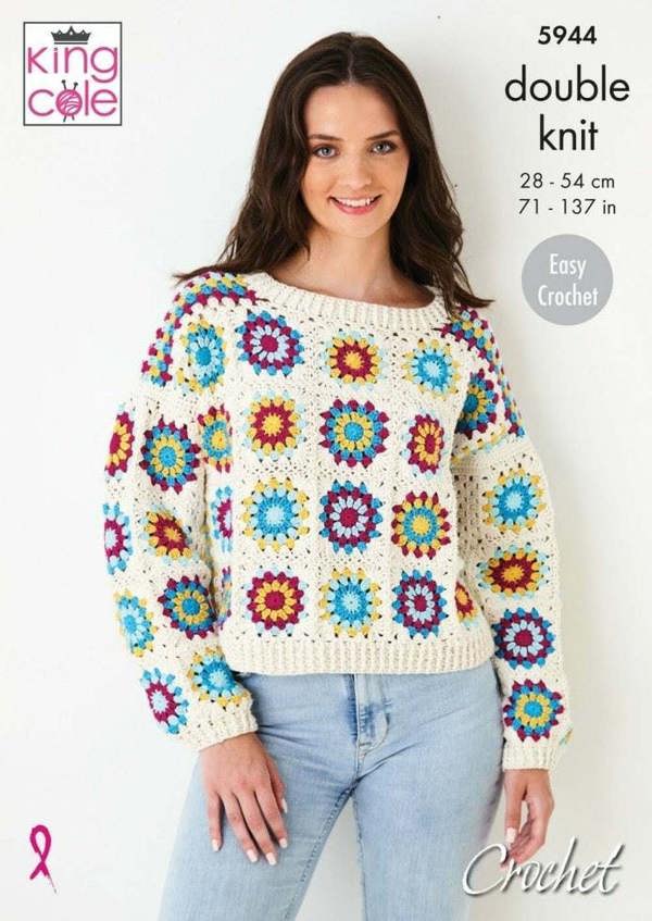 King Cole Cottonsoft DK Crochet Pattern 5944, Sweaters, Tops for Women, 28 - 54 Inches - Easy