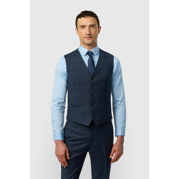 Ted Baker Slim Fit Navy Hopsack Check Waistcoat