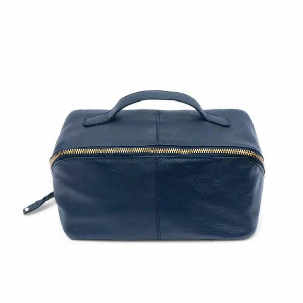 Front view of Navy large makeup washbag Seville