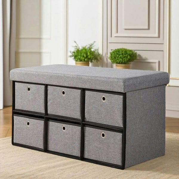 Rafaelo Mobilia Ottoman Storage Box Grey With 6 Drawers