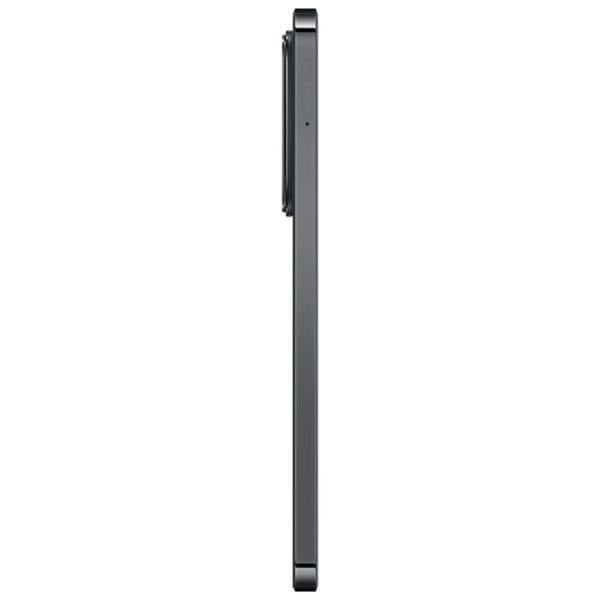 Side view of a smartphone with a black case on a white background