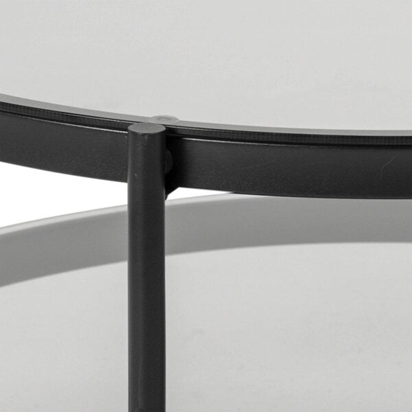 Wyld Haus Featheroak Grey Glass Round Coffee Table Black Metal Legs