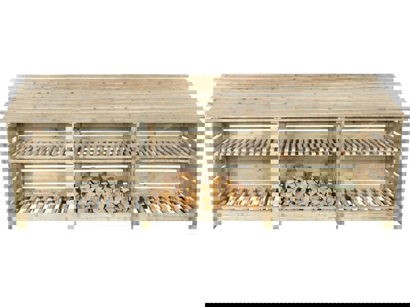 Arbor Garden Solutions Slatted Wooden Log Store with Shelf W-335cm, H-126cm or 180cm, D-88cm