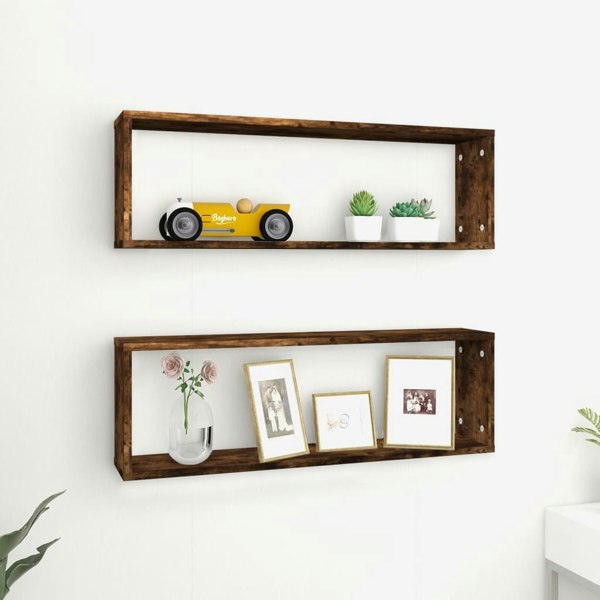 Berkfield Wall Cube Shelves 2 pcs Smoked Oak 80x15x26.5 cm Engineered Wood