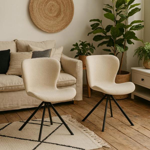 Wyld Haus Set of 2 Acorn Upholstered Cream Swivel Dining Chairs