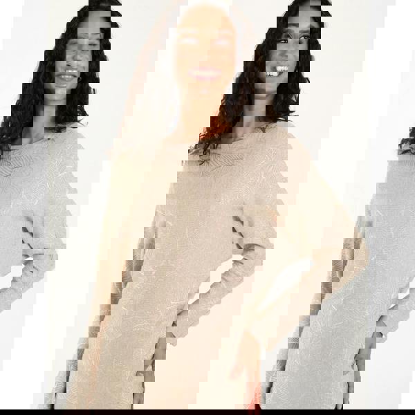 Blue Vanilla Foil Leaf Print Round Neck Jumper