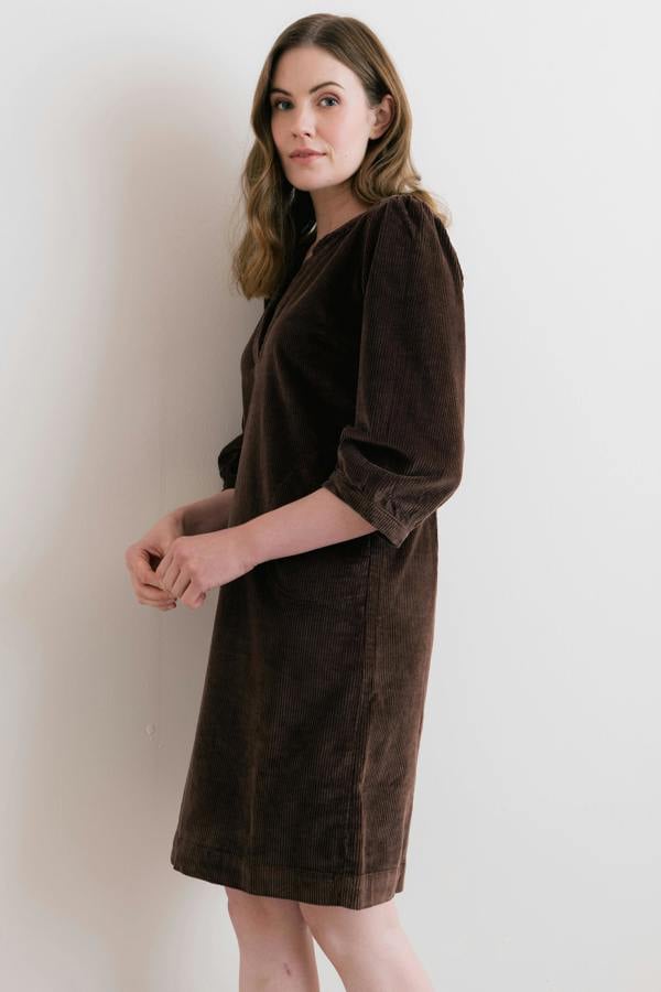 Lily & Me Harvest Stretch Jumbo Cord Shift Dress Chocolate