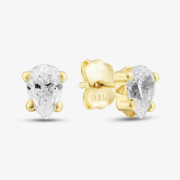 T. H. Baker 9ct Yellow Gold Pear Cut Cubic Zirconia Stud Earrings 1.57.0026