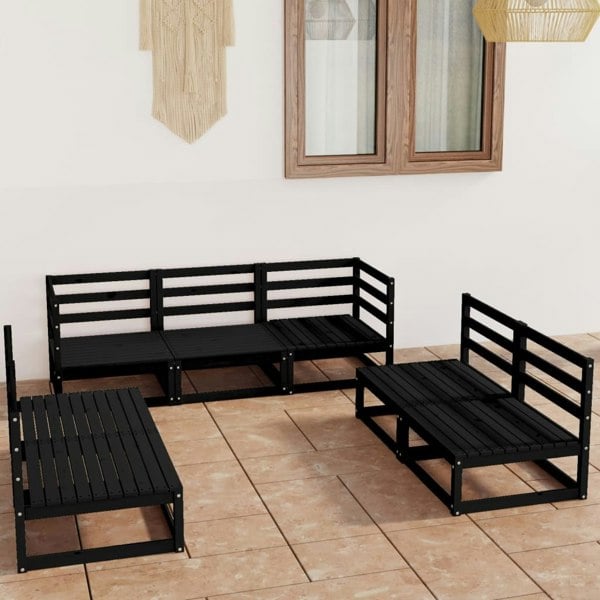 Berkfield 7 Piece Garden Lounge Set Black Solid Pinewood