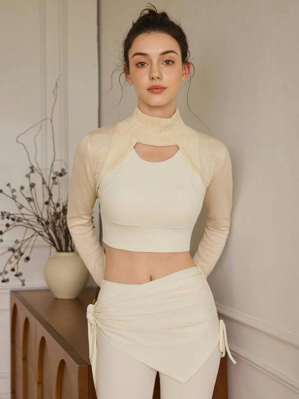 Anniou UPF50+ Knitted Yoga Bolero Pullover - Apricot