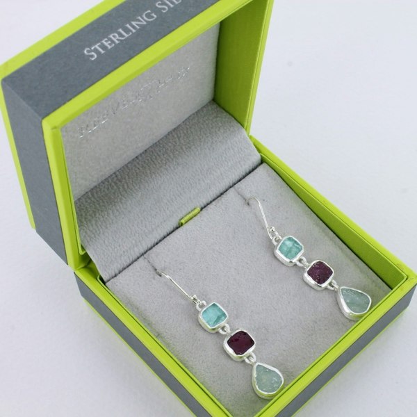 Rough Trio Stone Tear Drop Earrings in Sterling Silver - Reeves & Reeves