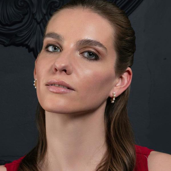 Gold Pearl Hoop Earrings for Women with Cubic Zirconia Stones - namana.london