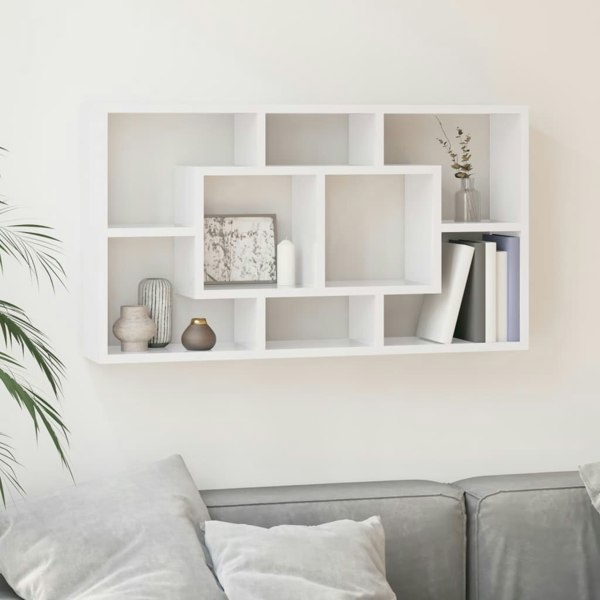 Berkfield Wall Display Shelf 8 Compartments High Gloss White