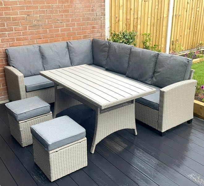 Outdoor Living York 8 Seat grey rattan corner sofa dining set