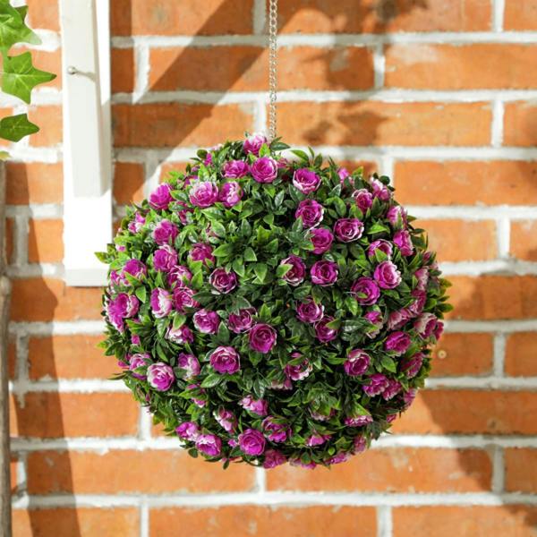 Dyzi Set of 2 Artificial Rose Topiary Balls 28cm Hanging Faux Plants