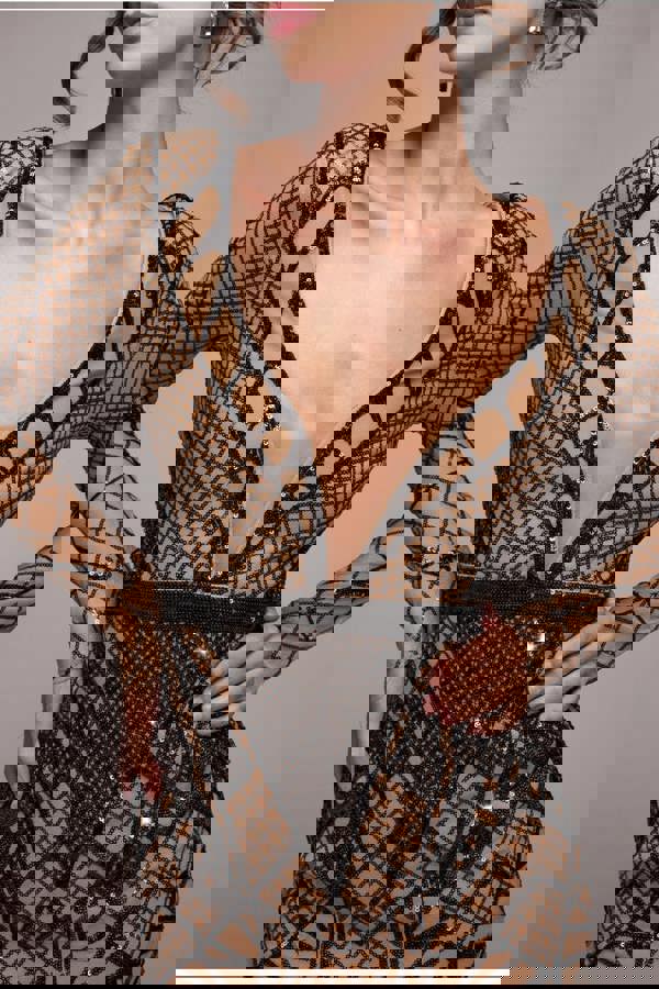 Geometric Sequin Plunge Midi - Black DR4191